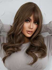 HAIRCUBE 24 英寸棕色劉海長捲髮美麗優雅溫柔迷人合成假髮女式 - 棕色 - 查看 9