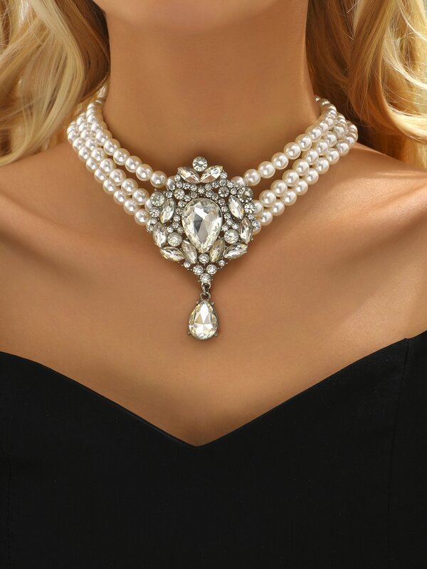 Rhinestone Decor Faux Pearl Beaded Necklace SHEIN USA