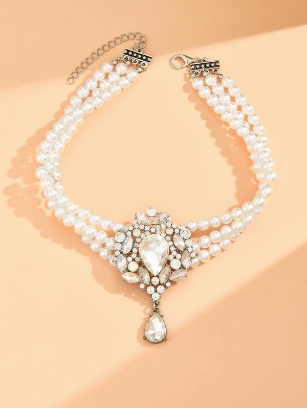 Rhinestone Decor Faux Pearl Beaded Necklace SHEIN USA