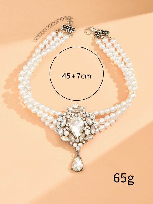 Rhinestone Decor Faux Pearl Beaded Necklace SHEIN USA