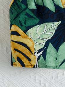 SHEIN Đứa bé gái Bản in nhiệt đới Nơ mặt trước Cami Romper - Màu xanh hải quân - Xem 3