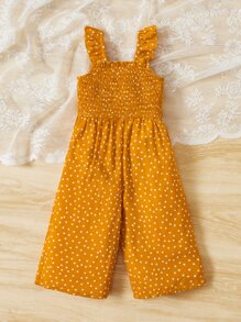 SHEIN Baby Polka Dot Print Ruffle Trim Cami Jumpsuit - Mustard Yellow - View 2