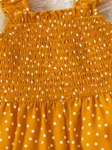 SHEIN Baby Polka Dot Print Ruffle Trim Cami Jumpsuit - Mustard Yellow - View 4