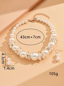 Vòng cổ trang trí ngọc trai giả & Bông tai thả - trắng - Xem 4