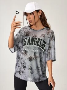 SHEIN Coolane Tie Dye Letter Graphic Drop Shoulder Mesh Top - Multicolor - View 4