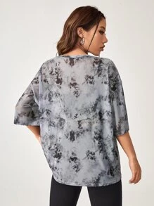 SHEIN Coolane Tie Dye Letter Graphic Drop Shoulder Mesh Top - Multicolor - View 3