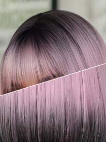 紫色粉色渐变黑色短直发合成假发带刘海波波头假发适合女士日常角色扮演派对耐热假发 - 彩色 - 查看 8