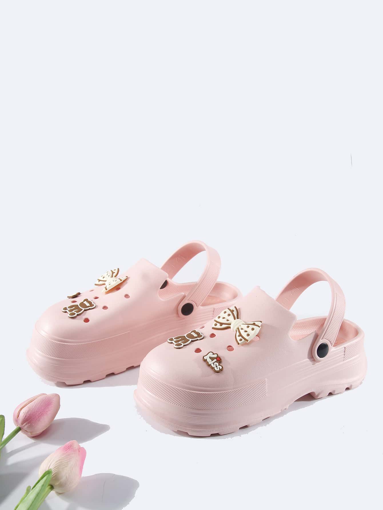 Preppy Vented Clogs For Women, Cartoon Pattern Decor Hollow Out Design EVA Clogs - Pink - View 1