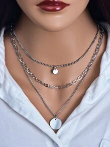 Collar a capas con diseño de disco - Plateado - Ver 1