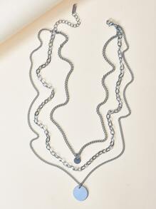 Collar a capas con diseño de disco - Plateado - Ver 2