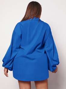 SHEIN SXY Plus Lantern Sleeve Curved Hem Shirt - Royal Blue - View 2
