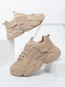 Giày Thể thao Nữ màu trơn Ren lên - Màu Khaki - Xem 1