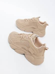 Giày Thể thao Nữ màu trơn Ren lên - Màu Khaki - Xem 4