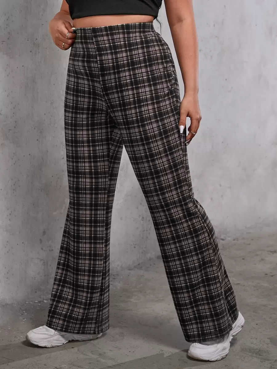 SHEIN EZwear Quần Plus Size Sọc ca rô Giải trí - Nhiều màu - Xem 1