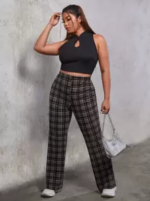 SHEIN EZwear Quần Plus Size Sọc ca rô Giải trí - Nhiều màu - Xem 3