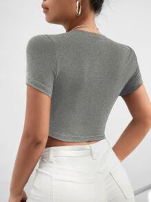 SHEIN SXY Ladder Cut Out Crop Tee - Grey - View 2
