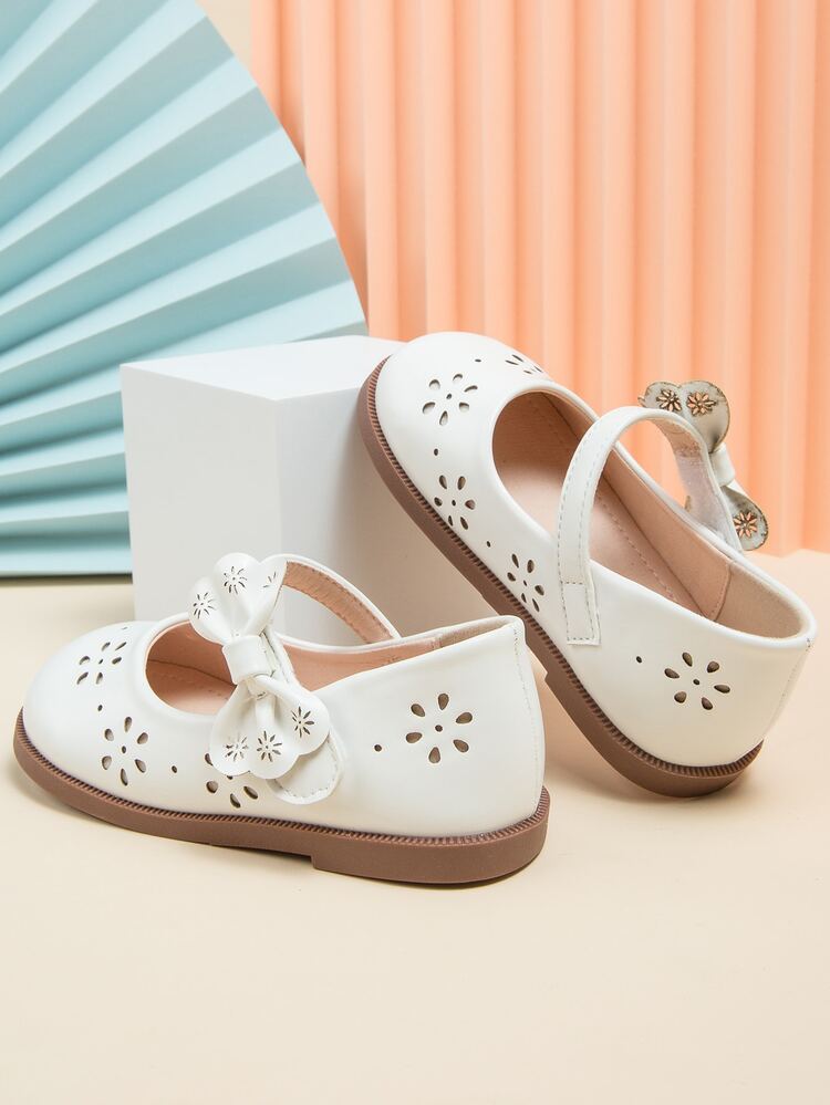 Preppy Mary Jane Flats For Girls, Bow Decor Outdoor Flats - White - View 2