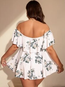 SHEIN Swim Curve Conjunto de tankini con estampado floral y hombros descubiertos Vestido de baño con lazo en la parte delantera y traje de baño de 2 piezas con bottom de talle alto - Multicolor - Ver 2