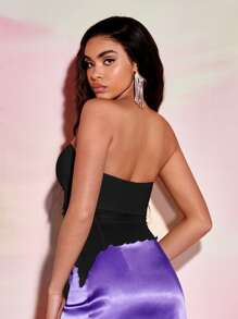 SHEIN BAE Drawstring Side Asymmetrical Hem Mesh Tube Top - Black - View 2