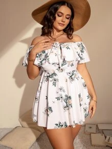 SHEIN Swim Curve Conjunto de tankini con estampado floral y hombros descubiertos Vestido de baño con lazo en la parte delantera y traje de baño de 2 piezas con bottom de talle alto - Multicolor - Ver 5