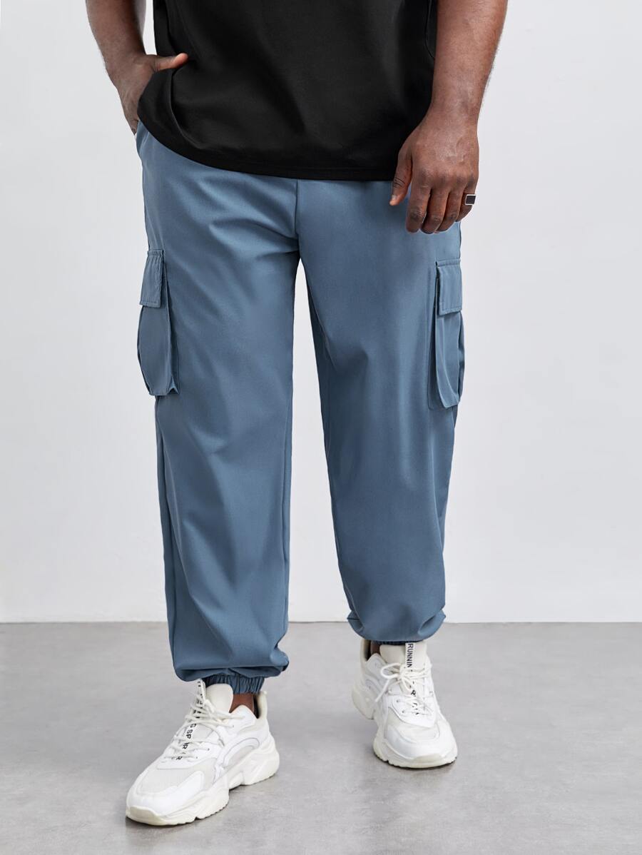 Manfinity Men Flap Pocket Side Cargo Trousers - Dusty Blue - View 1