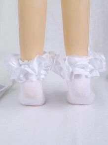 1 双婴儿和女孩蕾丝褶边公主芭蕾舞袜 - 白色 - 查看 3