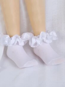 1 双婴儿和女孩蕾丝褶边公主芭蕾舞袜 - 白色 - 查看 7