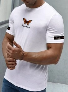 Manfinity Hombres Camiseta letra y mariposa con estampado - Blanco - Ver 1