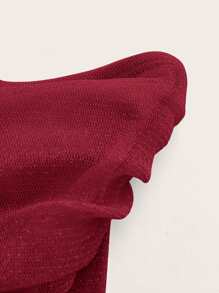 SHEIN ICON 素色褶邊繞頸露背緊身連衣裙 - 紫紅色 - 查看 3