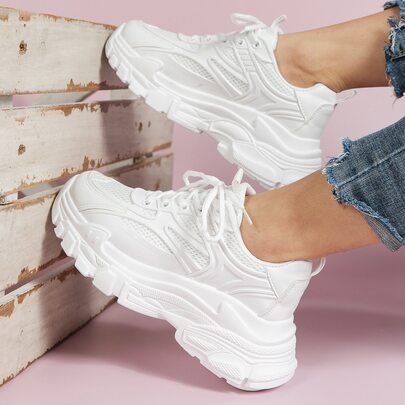Sporty Chunky Sneakers For Women, Lace-up Front Sneakers
