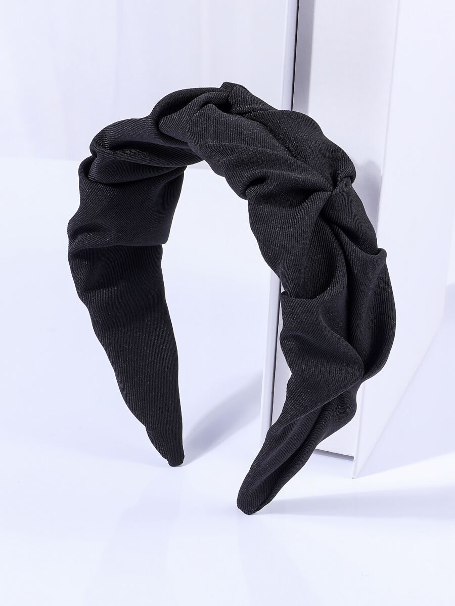Solid Ruched Headband - Black - View 1