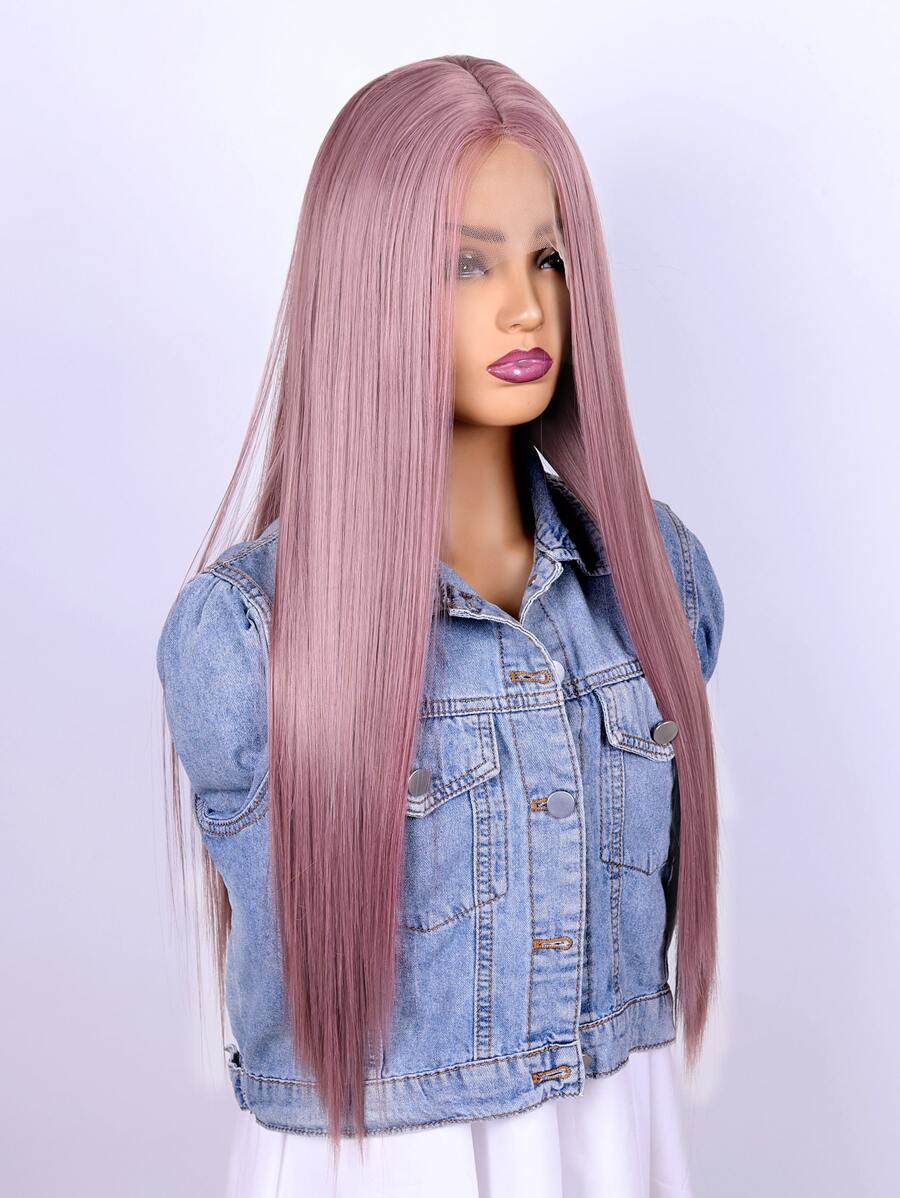 13*1 Lace Front Long Straight Synthetic Wig - Purple - View 1