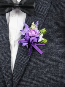 6件/1件 優雅紫色男士婚禮胸花，逼真新郎伴郎胸花，適合舞會派對、訂婚儀式、週年紀念、父女舞裝飾 - 紫色 - 查看 6