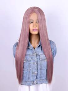13*1 Lace Front Long Straight Synthetic Wig - Purple - View 4
