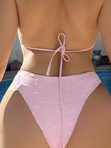 花卉圖案提花泳衣下裝 - 淺粉色 - 查看 2