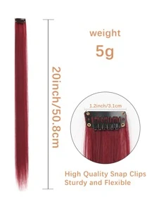 10 piezas de extensiones de cabello sintético recto de longitud media con clips - Burdeos - Ver 8