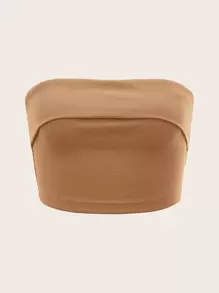 SHEIN ICON Màu thuần Dệt kim NỮ Đơn giản Ống ngọn , Thích hợp Đối với Hằng ngày Hoặc Kỳ nghỉ - Lạc đà - Xem 1