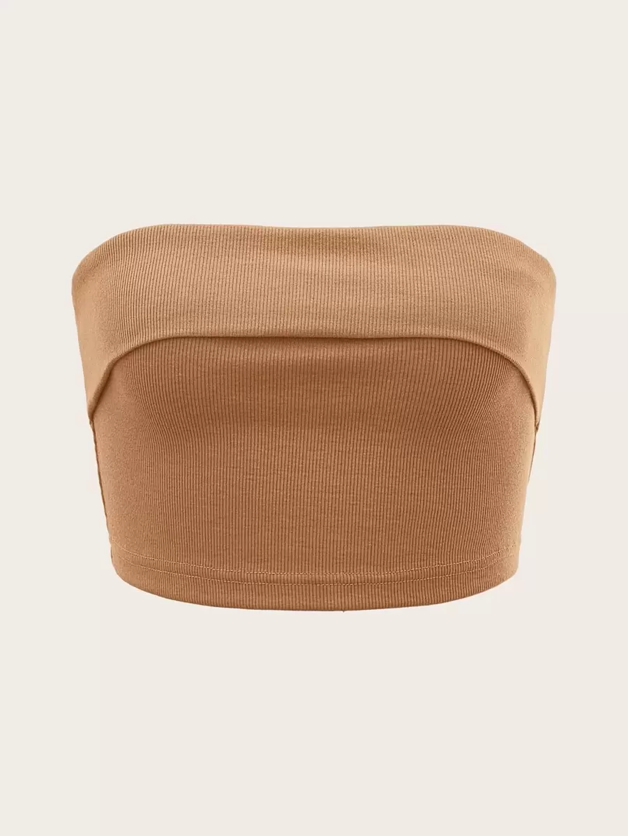 SHEIN ICON Màu thuần Dệt kim NỮ Đơn giản Ống ngọn , Thích hợp Đối với Hằng ngày Hoặc Kỳ nghỉ - Lạc đà - Xem 1