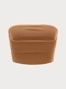 SHEIN ICON Màu thuần Dệt kim NỮ Đơn giản Ống ngọn , Thích hợp Đối với Hằng ngày Hoặc Kỳ nghỉ - Lạc đà - Xem 2