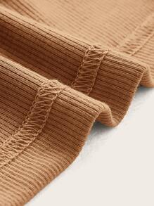 SHEIN ICON Màu thuần Dệt kim NỮ Đơn giản Ống ngọn , Thích hợp Đối với Hằng ngày Hoặc Kỳ nghỉ - Lạc đà - Xem 4