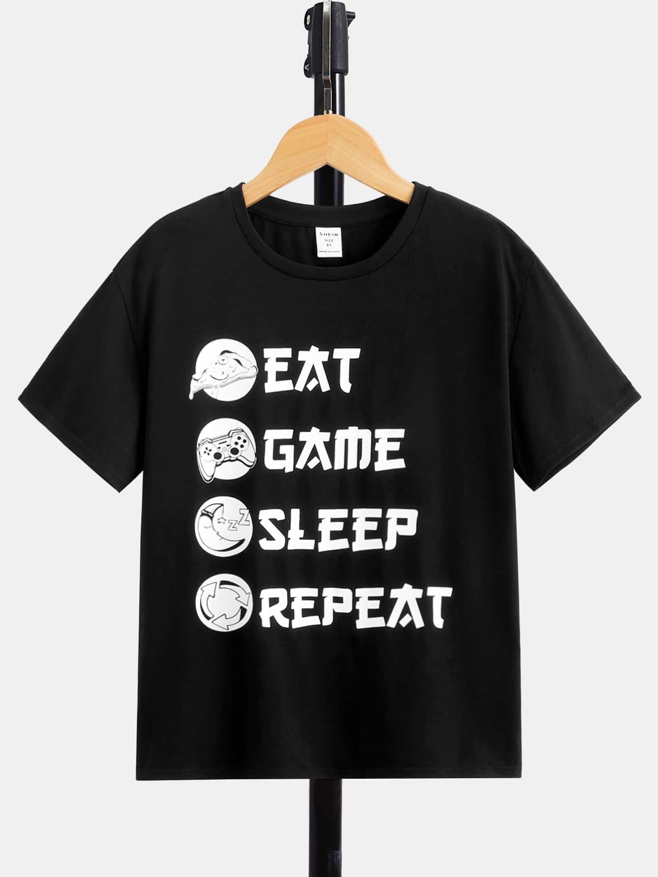 SHEIN Boys Slogan Graphic Tee - Black - View 1