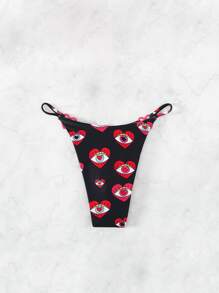 Swim SXY Summer Eye Print Heart Detail Bikini Bottom - Black - View 4