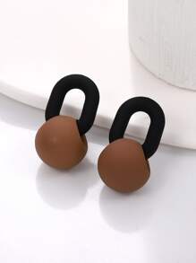 雙色幾何裝飾耳環 - 棕色 - 查看 2