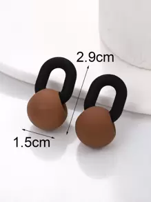 雙色幾何裝飾耳環 - 棕色 - 查看 3