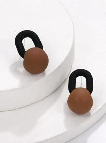 雙色幾何裝飾耳環 - 棕色 - 查看 6