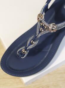 Infradito per con strass & decorazione perline con aperto tallone Sandali piatti - Blu Navy - Visualizzare 4