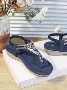 Infradito per con strass & decorazione perline con aperto tallone Sandali piatti - Blu Navy - Visualizzare 6