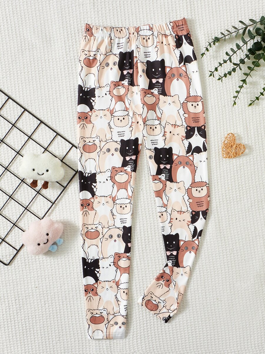 SHEIN 女孩卡通圖案緊身打底褲