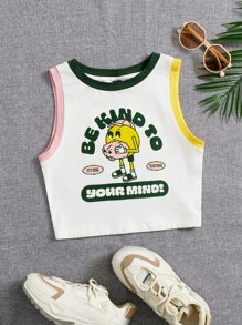 JORD.DESIGNS Artist Girlcore 字母与卡通图案对比装订背心，女装，夏季，95% 纯棉 - 白色 - 查看 1