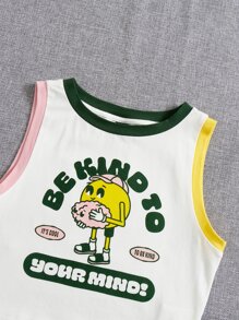 JORD.DESIGNS Artist Girlcore 字母与卡通图案对比装订背心，女装，夏季，95% 纯棉 - 白色 - 查看 4